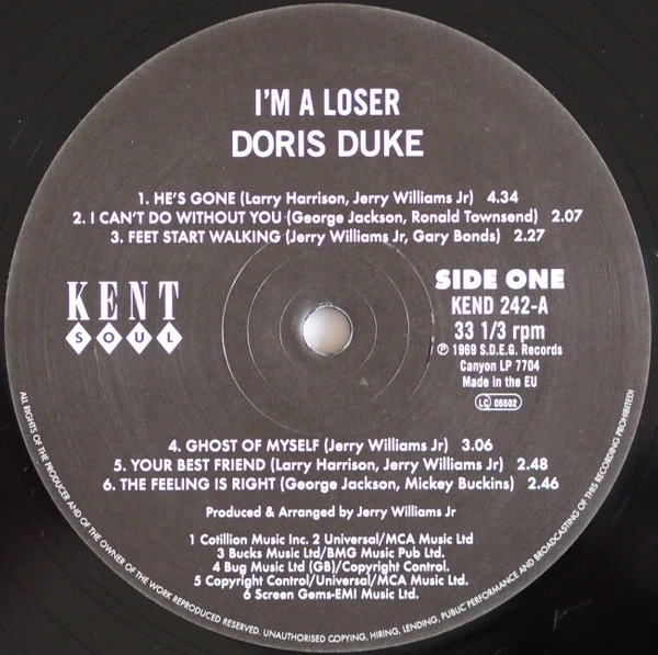DORIS DUKE, I'm A Loser (Canyon; KEND 242, UK 2010 Reissue) LP VG+/VG+ - Image 3