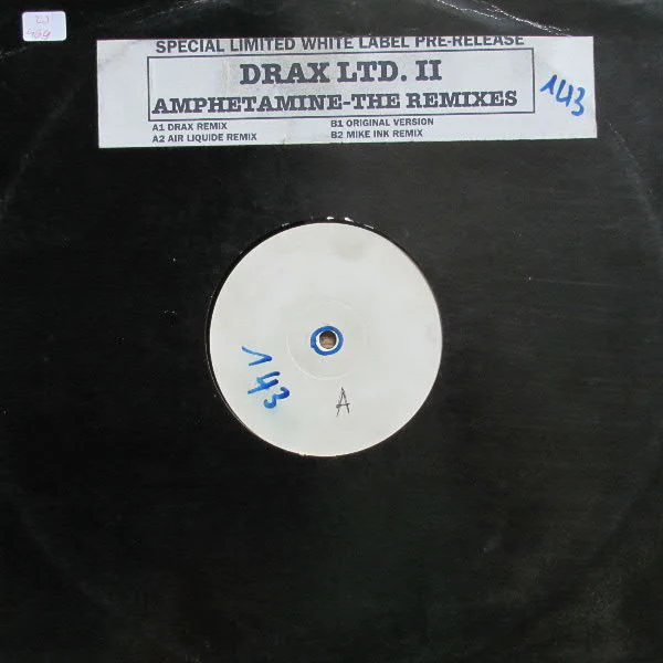 DRAX, Amphetamine (The Remixes) (ZYX Music; ZYX 7682-12, Germany 1995, White Label Promo, Stickered Plain Sleeve) 12" EP G+/G+