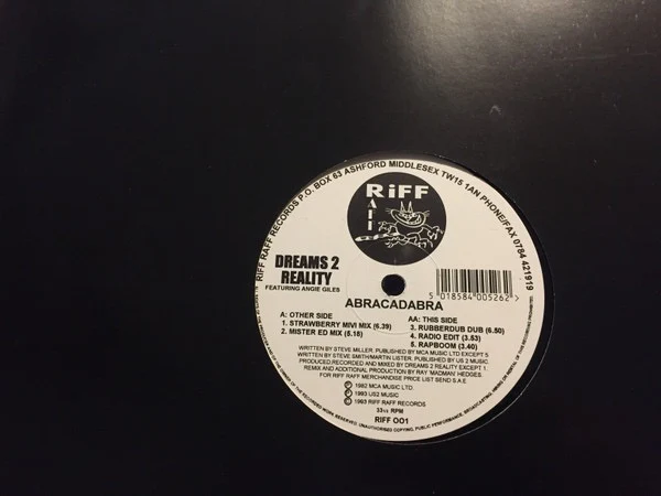 DREAMS 2 REALITY FEATURING ANGIE GILES, Abracadabra (Riff Raff Records; RIFF 001, UK 1993, Plain Sleeve), SALE - Up to 50% Off the Original Price  12" /G+