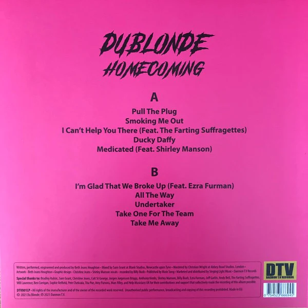 DU BLONDE, Homecoming (Daemon T.V Records; DTV001LP, Europe 2021, Inner, Pink Vinyl. Beth Jeans Houghton) LP VG/VG - Image 2