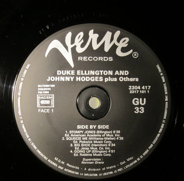 DUKE ELLINGTON AND JOHNNY HODGES, Side By Side (Verve Records; 2304 417, France 1980 Reissue) LP VG+/VG+ - Image 3