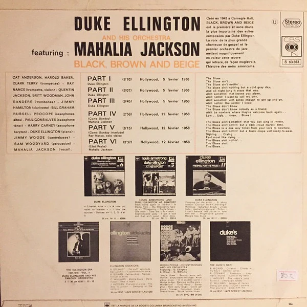 DUKE ELLINGTON, MAHALIA JACKSON, Black, Brown And Beige (CBS; S 63363, France 1969 Reissue, Laminated Front Sleeve) LP VG+/VG - Image 2