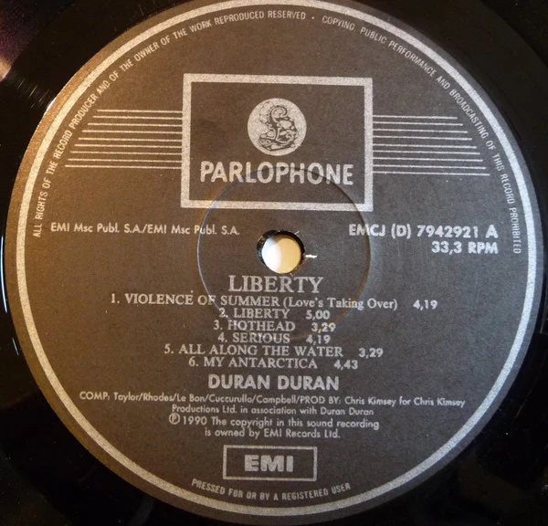 DURAN DURAN, Liberty (Parlophone; EMCJ (D) 7942921, South Africa 1990, Inner) LP VG+/G+ - Image 3