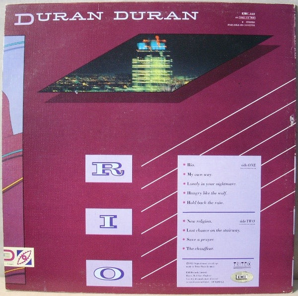 DURAN DURAN, Rio (EMI; EMC 3411, UK 1982, Textured Sleeve, Inner, "NICKZ" Runout On One Side) LP VG/VG - Image 2
