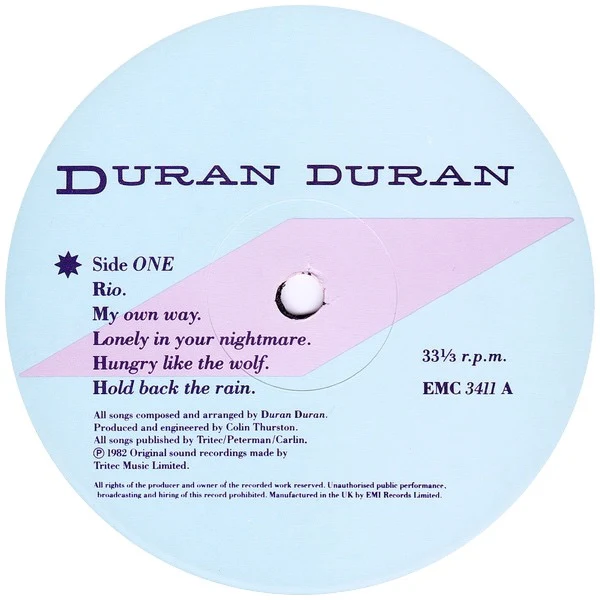DURAN DURAN, Rio (EMI; EMC 3411, UK 1982, Textured Sleeve, Inner, "NICKZ" Runout On One Side) LP VG/VG - Image 3