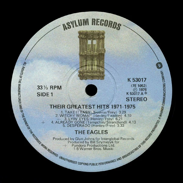 EAGLES, Their Greatest Hits (1971-1975) (Asylum Records Door Label; K 53017, UK 1976, Embossed Sleeve, No "Made In UK" On Labels.) LP VG+/VG+ - Image 3