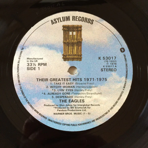 EAGLES, Their Greatest Hits (1971-1975) (Asylum Records; K 53017, UK 1970s Reissue, Non-Embosssed, Strawberry Run-Out) LP VG+/VG - Image 3