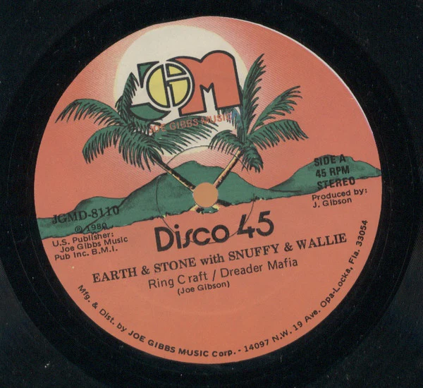 EARTH & STONE WITH SNUFFY & WALLIE / JOE GIBBS & THE PROFESSIONALS, Ring Craft / Dreader Mafia / The Crafty One (Joe Gibbs Music; JGMD 8110, US 1980, Company Sleeve) 12" VG+/VG+