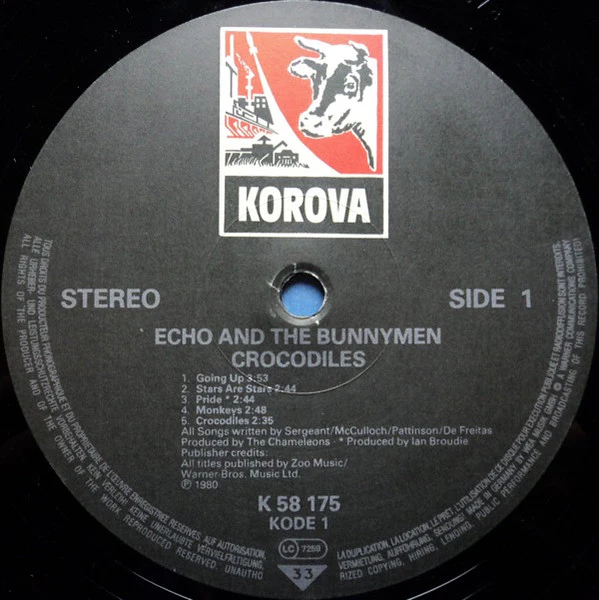 ECHO AND THE BUNNYMEN, Crocodiles (Korova Black Label No Rights Box; WEA 58 175, Europe 1982 Reissue, Inner) LP VG/VG+ - Image 3