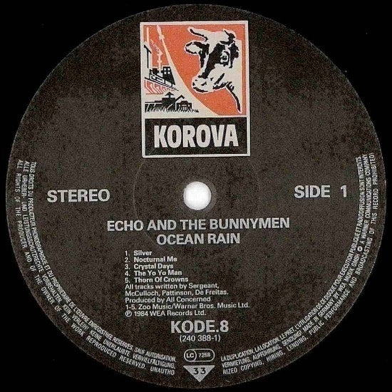 ECHO AND THE BUNNYMEN, Ocean Rain (Korova ; KODE 8, Europe 1984, Inner, First pressing, No Barcode, No Rights Box, A2/B2) LP VG/G+ - Image 3