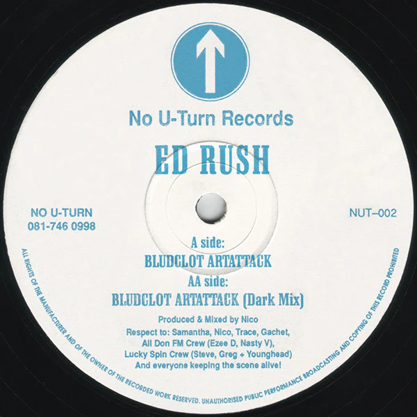 ED RUSH, Bludclot Artattack (No U-Turn; NUT-002, UK 1993, Plain Sleeve) 12" /G+
