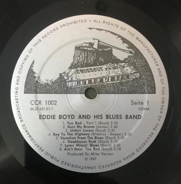EDDIE BOYD AND HIS BLUES BAND FEATURING PETER GREEN, Eddie Boyd And His Blues Band (Crosscut Records ; CCR 1002, Germany 1982 Reissue, Laminated Sleeve) LP VG+/VG+ - Image 3