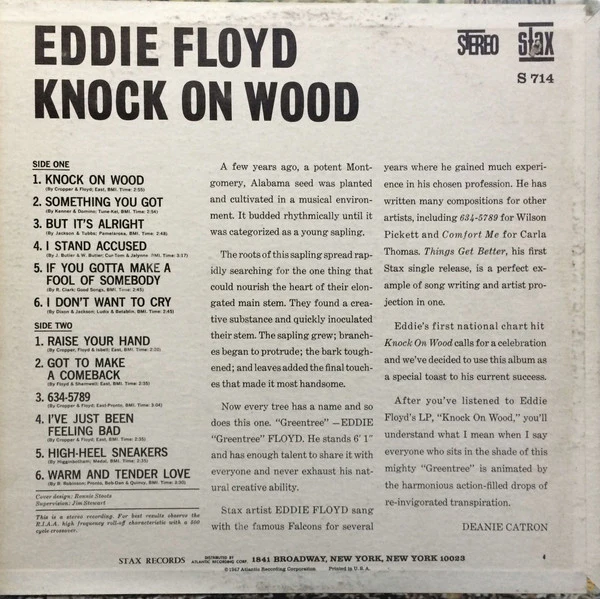 EDDIE FLOYD, Knock On Wood (Stax; S 714, US 1967, Pitman pressing) LP VG+/VG+ - Image 2