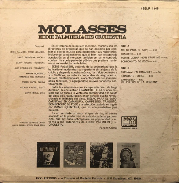 EDDIE PALMIERI, Molasses (Tico Records; SLP 1148, US 1967, Picture Sleeve) 12" G+/VG - Image 2