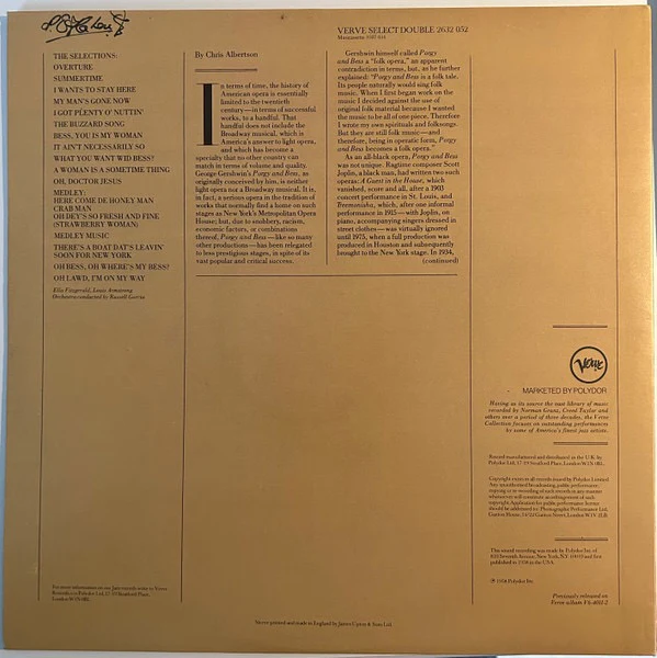 ELLA FITZGERALD AND LOUIS ARMSTRONG, Porgy And Bess (Verve Records; 2632 052, Germany 1979 Reissue, Gatefold) 2xLP VG/VG - Image 2