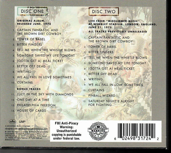 ELTON JOHN, Captain Fantastic And The Brown Dirt Cowboy (Mercury; B0005357-02, US , Slipcase, Digipak) 2xCD EX/EX - Image 2