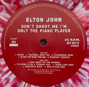 ELTON JOHN, Don't Shoot Me I'm Only The Piano Player (Rocket Entertainment; 657 937-8, Worldwide 2024 Reissue, Clear Plastic Sleeve, Insert, Red With Cream Splatter Vinyl) LP VG+/VG+ - Image 3