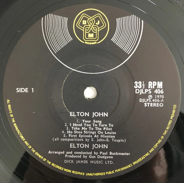 ELTON JOHN, Elton John (DJM Black Yellow and Silver; DJLPS 406, UK 1970, Textured Gatefold, Translucent Red vinyl. ) LP VG/VG - Image 3
