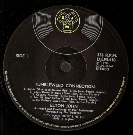 ELTON JOHN, Tumbleweed Connection (DJM Black Yellow and Silver; DJF20410, UK 1970, Textured Gatefold Sleeve, Stapled In Bklet) LP VG/VG+ - Image 3