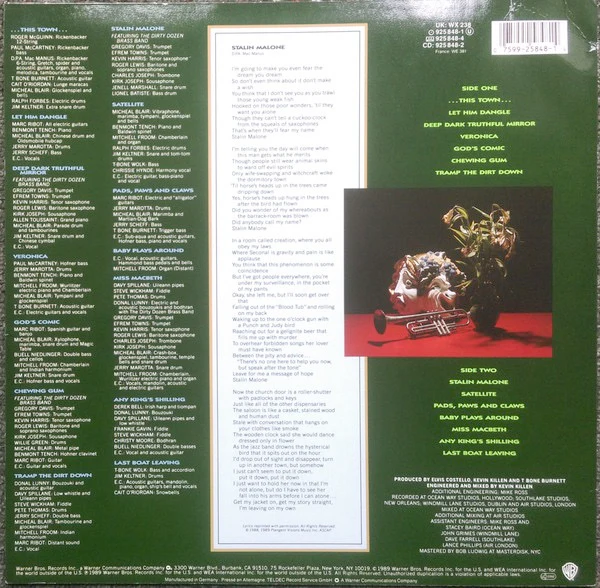 ELVIS COSTELLO, Spike (Warner Bros. Records; 925 848-1, UK 1989, Inner, TELDEC Pressing With Embossed Number In Pressing Ring) LP VG/VG+ - Image 2