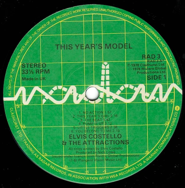 ELVIS COSTELLO, This Year's Model (Radar Records; RAD 3, UK 1978, Offset Sleeve, Inner, "PORKY PRIME CUT" Runout, Version Released Without Free 7") LP VG+/VG - Image 3