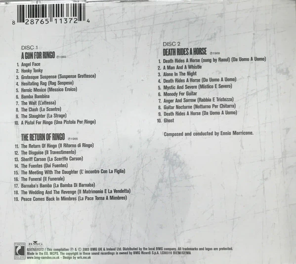 ENNIO MORRICONE, A Gun For Ringo - The Return Of Ringo - Death Rides A Horse (BMG UK & Ireland Ltd.; 82876511372, Europe 2003, Jewel Case) 2xCD VG/VG+ - Image 2