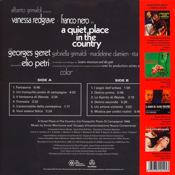 ENNIO MORRICONE AND GRUPO D'IMPROVVISAZIONE NUOVA CONSONANZA, A Quiet Place In The Country OST (The Roundtable / Omni Recording Corporation; ROMA101L, Australia 2014 Reissue, Gatefold, Inner LP VG+/VG+ - Image 2