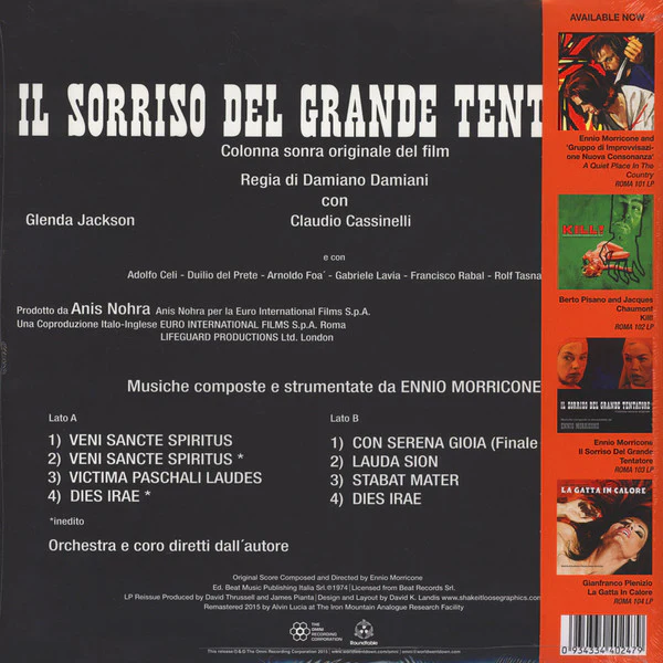 ENNIO MORRICONE, Il Sorriso Del Grande Tentatore (The Roundtable; ROMA103, Australia 2015 Reissue, Gatefold & Obi, 180 Gram Vinyl) LP EX/VG+ - Image 2