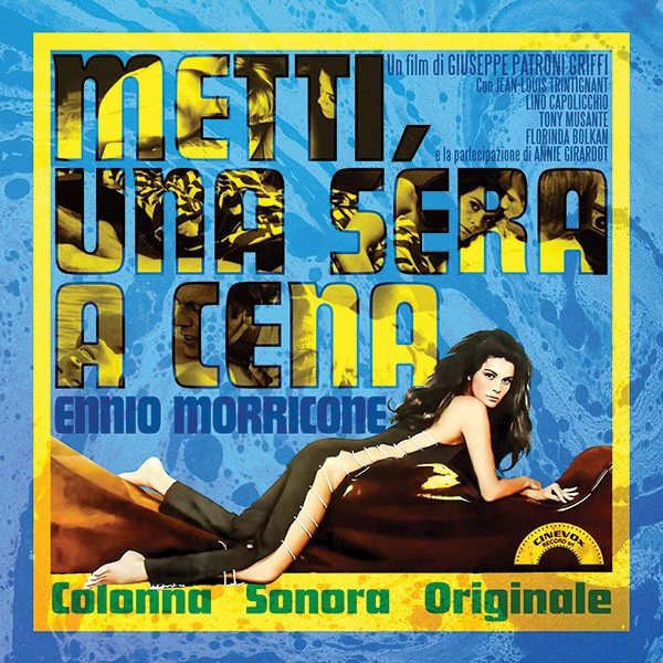 ENNIO MORRICONE, Metti, Una Sera A Cena (Colonna Sonora Originale) (AMS Records; AMS LP 95, Italy 2015 Reissue, Gatefold, Blue/White/Green Marble Vinyl) LP EX/EX