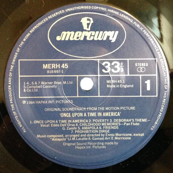 ENNIO MORRICONE, Once Upon a Time In America (Mercury; MERH 45, UK 1984) LP VG/VG+ - Image 3