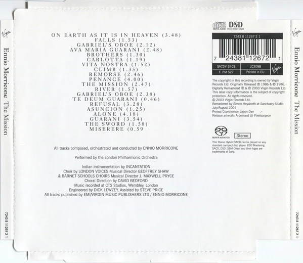 ENNIO MORRICONE, The Mission (Original Soundtrack From The Film) (Virgin; SACDV 2402, UK & Europe 2003) SACD VG+/EX - Image 2