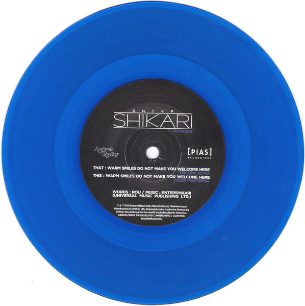 ENTER SHIKARI, Warm Smiles Do Not Make You Welcome Here: The Remixes (Ambush Reality; AMBR019V, UK 2011) 7" VG+/VG+
