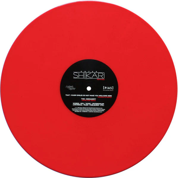 ENTER SHIKARI, Warm Smiles Do Not Make You Welcome Here: The Remixes (Ambush Reality ; AMBR019V, UK 2012, Clear Plastic Stickered Sleeve, Red vinyl, Ltd to 500, Mosquito & Hamilton Remixes) 12" VG+/VG+