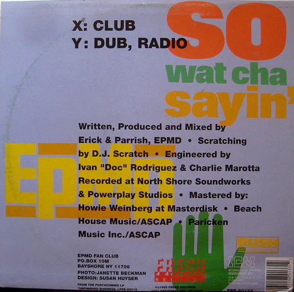 EPMD, So Wat Cha Sayin' (Fresh Records; FRE-80133, US 1998 Reissue) 12" G+/VG - Image 2
