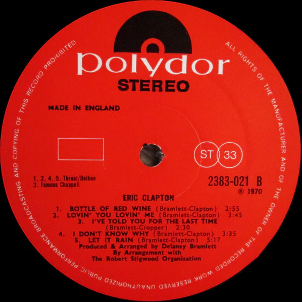 ERIC CLAPTON, Eric Clapton (Polydor; 2383021, UK 1971, Laminated Sleeve, Heavy Type on Label) LP G+/G - Image 3