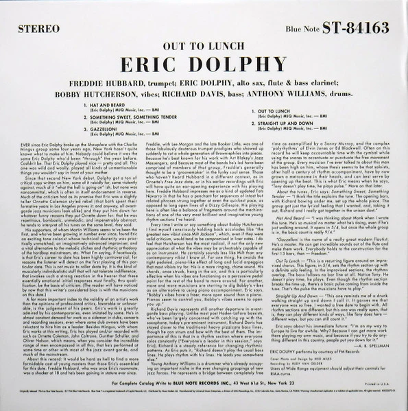 ERIC DOLPHY, Out To Lunch! (Music Matters Ltd.; MMBST-84163, US 2015 Reissue, Laminated Gatefold Sleeve, Company Inner, Limited Edition, Reissue, Stereo, 180 Gram) LP VG+/VG+ - Image 2