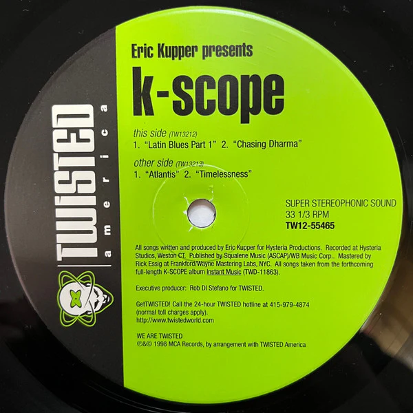 ERIC KUPPER PRESENTS K-SCOPE, K-Scope 3 (Twisted America Records ; TW12-55465, US 1998) 12" VG/G - Image 2