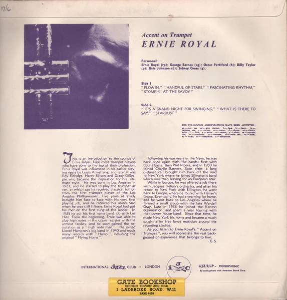 ERNIE ROYAL, Accent On Trumpet (International Jazz Club; UJZ/3/LP, UK , Mono), SALE - Up to 50% Off the Original Price LP VG/G+ - Image 2