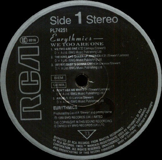 EURYTHMICS, We Too Are One (RCA; PL 74251, Europe 1989, Insert) LP VG/VG+ - Image 3