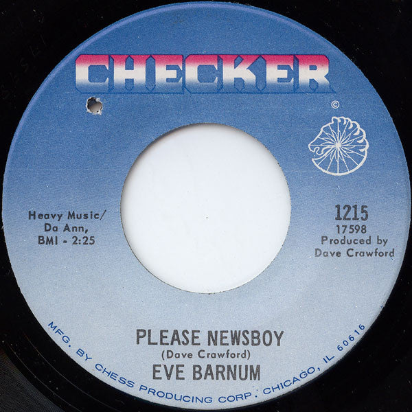 EVE BARNUM, Please Newsboy / We Go Together (Checker; 1215, US 1969), SALE - Up to 50% Off the Original Price 7" /G+