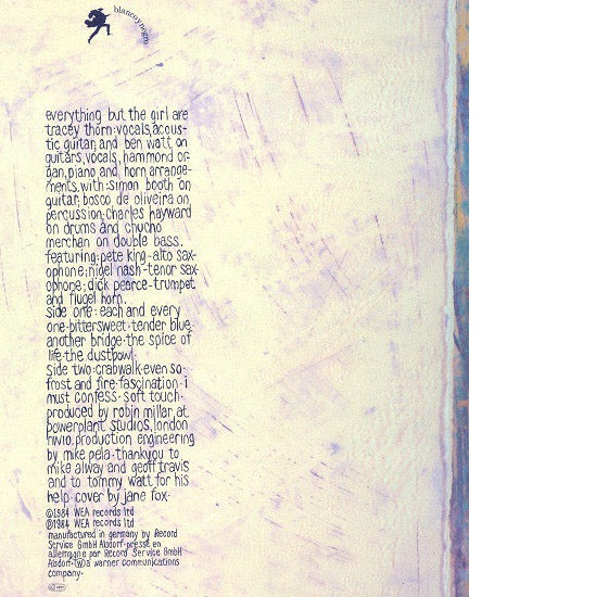 EVERYTHING BUT THE GIRL, Eden (Blanco Y Negro; 240 395-1, Europe 1984, Textured Sleeve, No Barcode, TY Runouts) LP VG/VG - Image 2