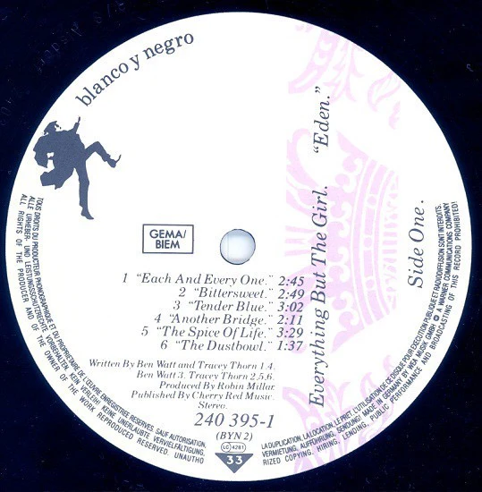 EVERYTHING BUT THE GIRL, Eden (Blanco Y Negro; 240 395-1, Europe 1984, Textured Sleeve, No Barcode, TY Runouts) LP VG/VG - Image 3