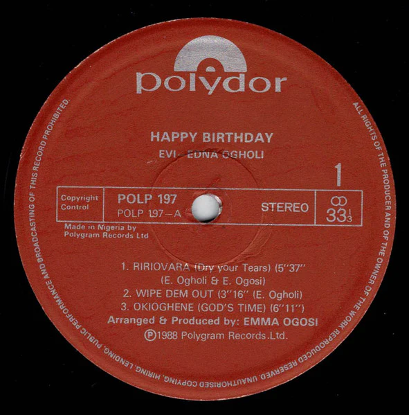 EVI-EDNA OGHOLI, Happy Birthday (Polydor; POLP 197, Nigeria 1988) LP VG/VG+ - Image 3
