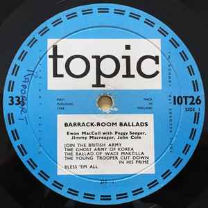 EWAN MACCOLL ACCOMPANIED BY PEGGY SEEGER, JIM MACGREGGOR, JOHN COLE, Barrack-Room Ballads (Topic Records Blue/White Labels; 10 T 26, UK 1958, Screen Printed, Un-Laminated, Non-Scalloped Flip 10" LP VG/VG - Image 3
