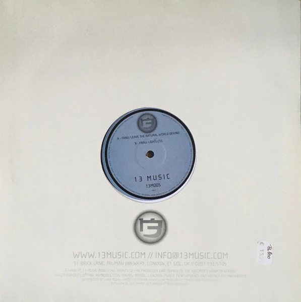 FANU, Lightless EP (13 Music; 13M005, UK 2006, Die Cut Company Sleeve) 2x12" /VG+