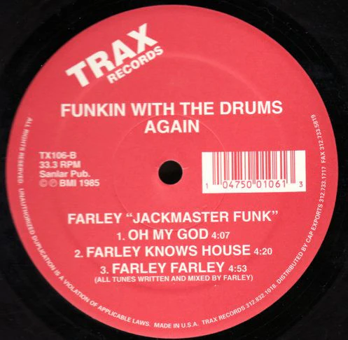 FARLEY "JACKMASTER" FUNK, Funkin With The Drums Again (Trax Records; TX106, US 1999 Reissue, Plain Sleeve) 12" /VG+ - Image 2