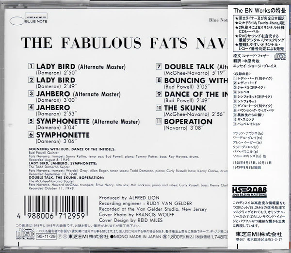 FATS NAVARRO, The Fabulous Fats Navarro Volume 2 (Blue Note; TOCJ-1532, Japan 1995 Reissue) CD VG+/G+ - Image 2