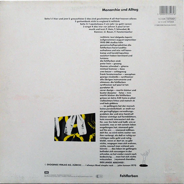 FEHLFARBEN, Monarchie Und Alltag (Fame; 1C 038 1575431, Germany 1980s Reissue) LP VG/VG - Image 2