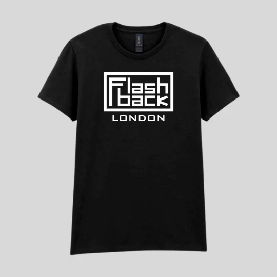 FLASHBACK LOGO T-SHIRT, London White Logo On Black Shirt - S, WOMENS (; 3835139, UK 2025, Gildan Heavy Cotton, SMALL BLACK WOMENS) Accessories NEW/NEW
