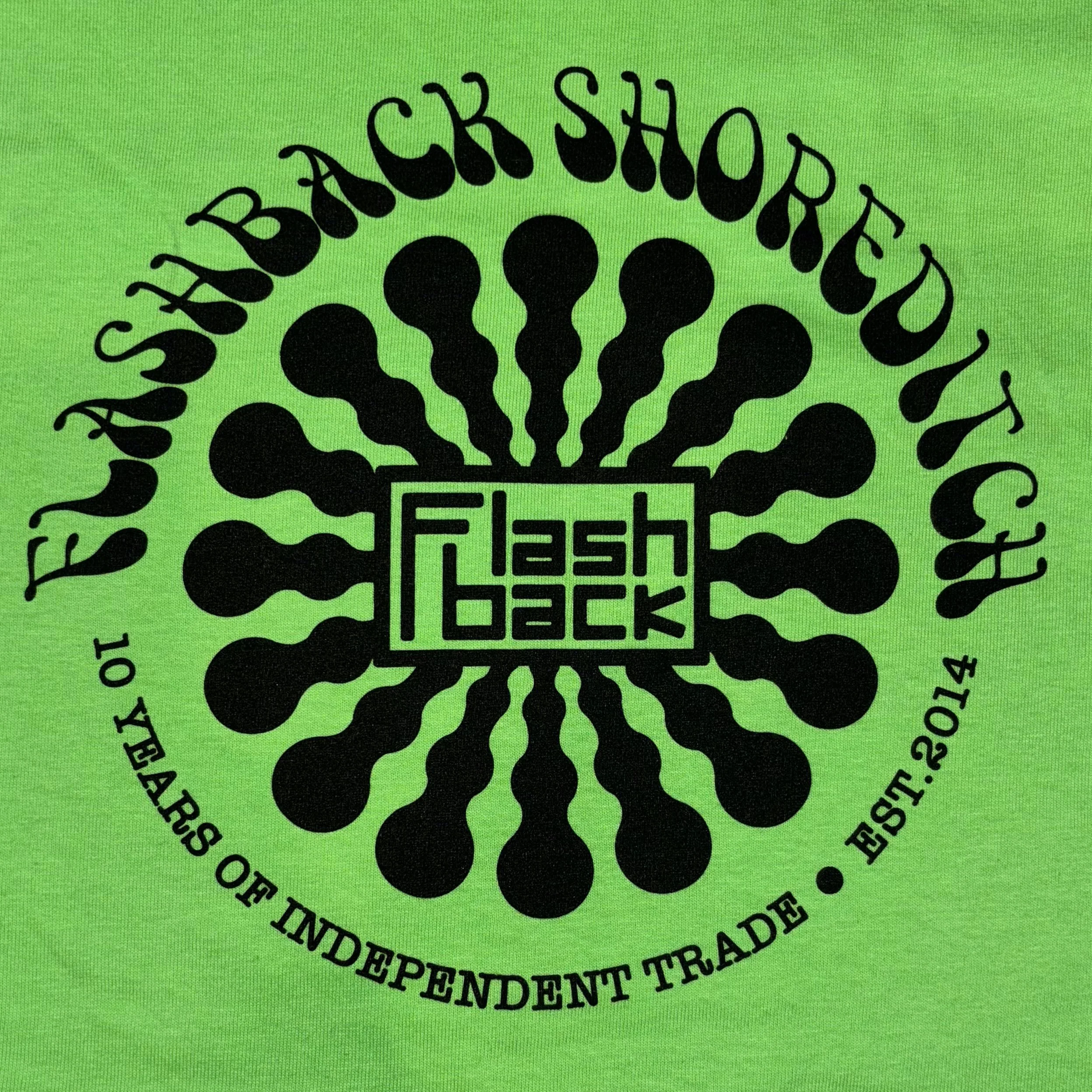 FLASHBACK T-SHIRT, Shoreditch 10th Anniversary T-Shirt - Extra Large (, UK 2024, Gildan Heavy Cotton, Lime Green, Black Logo) Accessories NEW/NEW - Image 3